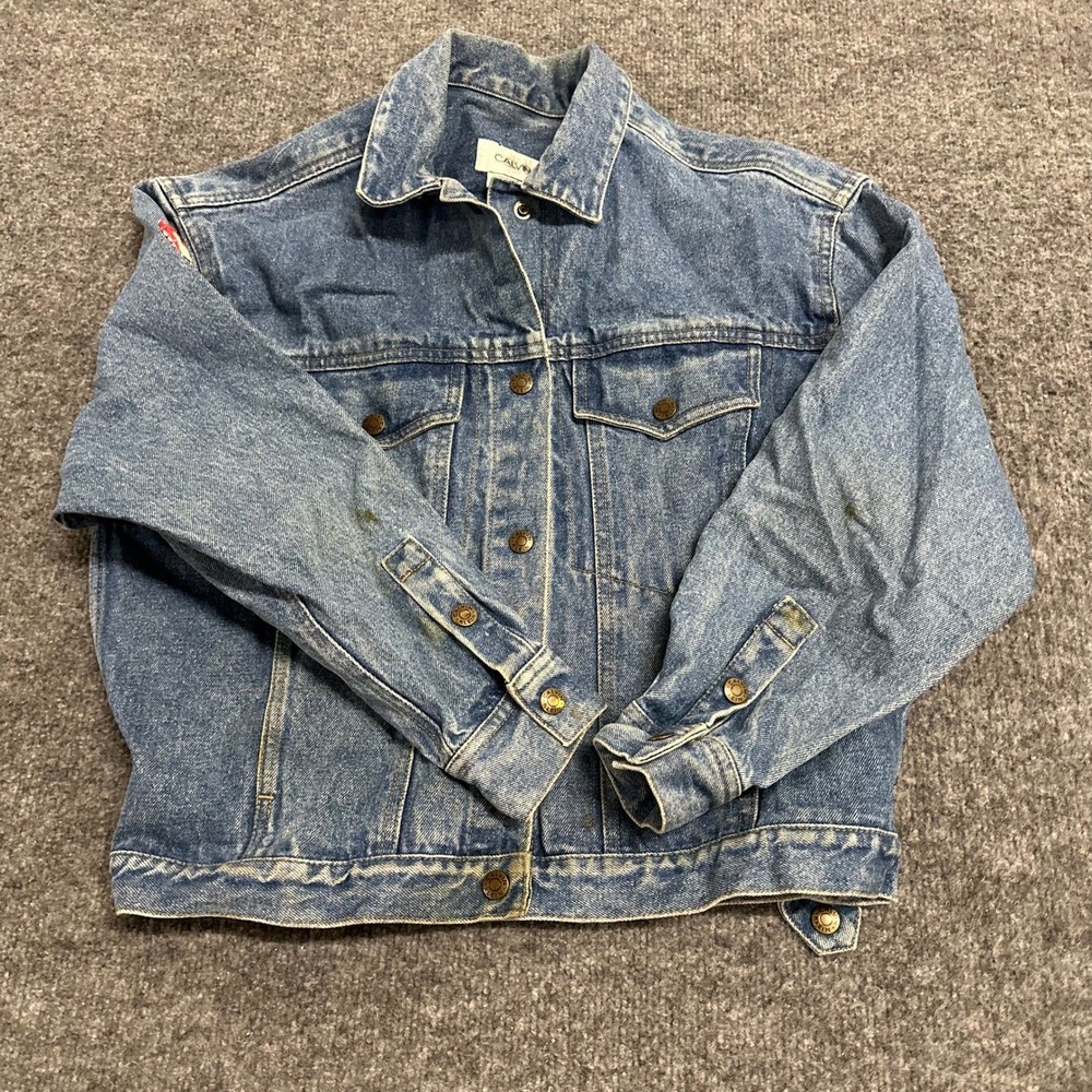 Calvin Klein Denim Jacket Womens S Blue Cotton Trucker The Front Bottoms Patch